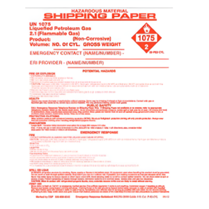 Cylinder Truck Vinyl Shipping Paper 1075 | 7x8.5" Red on White DOT Label P83CYL