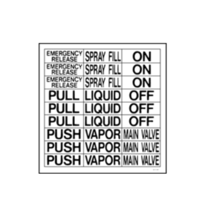 V-45 ESV Valve Label Sheet DOT NFPA Approved 6"x1" Vinyl 10"x10" Bulk Transport