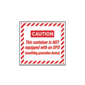 Dprint V-128 Vinyl Decal Caution Container Not Equipped OPD 3.75"x4" Red/White