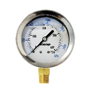 2.5" SS Liquid Filled Pressure Gauge 1/4" NPT Bottom Mount 0-30 PSI LP Gas