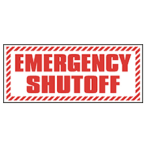 V-134 Emergency Shutoff Decal Red on White Vinyl Safety Sticker 6"x2.5"