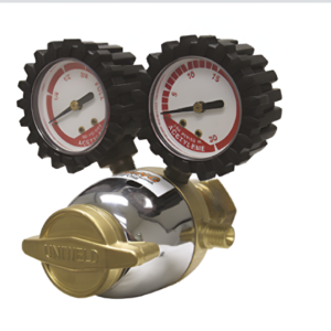 Uniweld RMC100 Acetylene Regulator MC CGA520 2–15 PSI | Rear A Hose Fitting