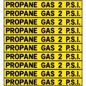V-62 Propane Gas 2 PSI Pipe Marking Labels Black on Yellow Vinyl Sheet of 10